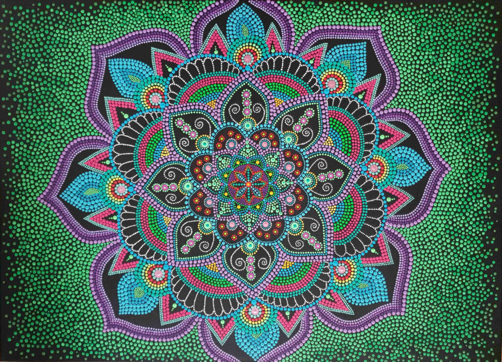 Purple Blue and Green Dot Mandala (Sold) - Art&Deco By Natasha