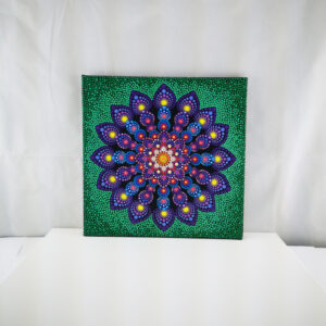 ‘Purple & Green Mandala’ One-Of-A-Kind  Dot-painting (40cm x 40cm canvas)