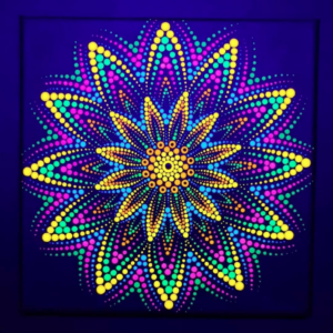 ‘Yellow Firework’ One-Of-A-Kind UV-Painting (20cm x20cm Canvas)